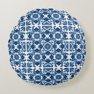 Mittelmeer-Fliesen, Portugal, Azulejo, Majolica Rundes Kissen