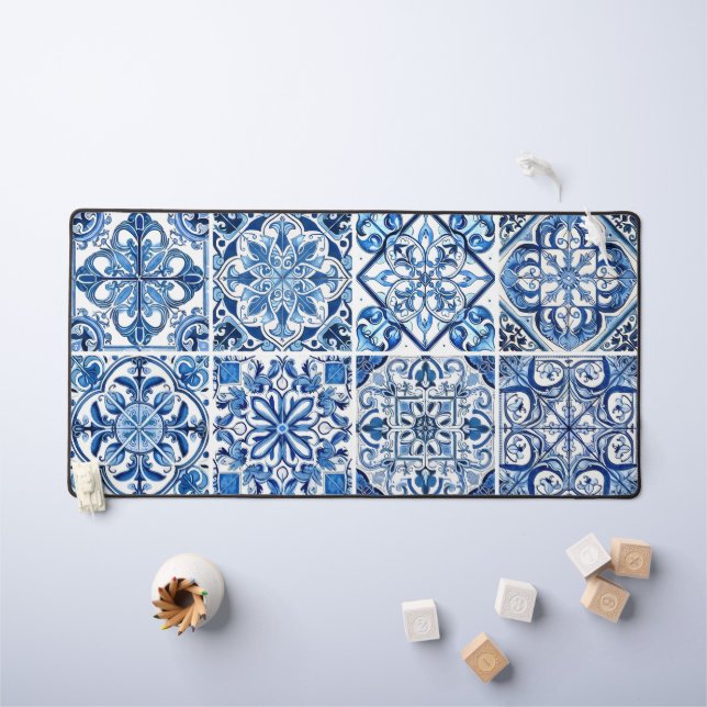 Mittelmeer-Fliesen, Portugal, Azulejo, Majolica Schreibtischunterlage (Kindertisch)