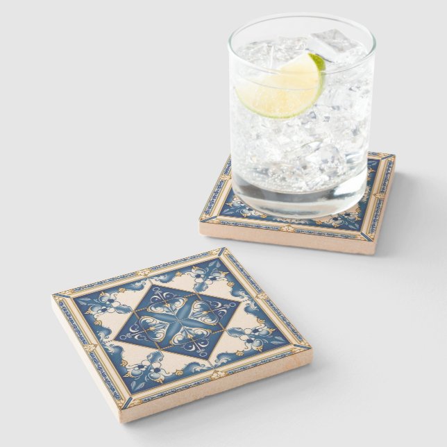 Mittelmeer-Fliesen, Portugal, Azulejo, Majolica Steinuntersetzer (Seitenansicht)