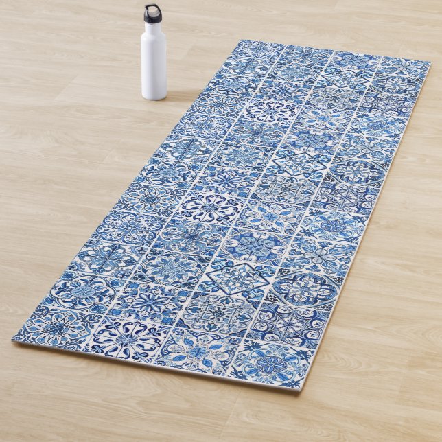 Mittelmeer-Fliesen, Portugal, Azulejo, Majolica Yogamatte (Beispiel)
