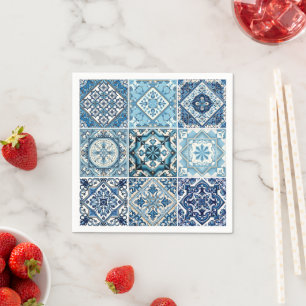 Mittelmeer-Fliesen, Portugiesisch, Azulejo, Majoli Serviette