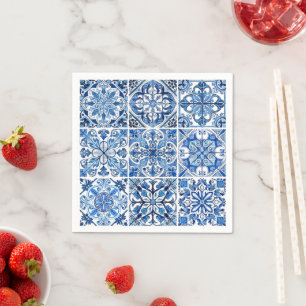 Mittelmeer-Fliesen, Portugiesisch, Azulejo, Majoli Serviette