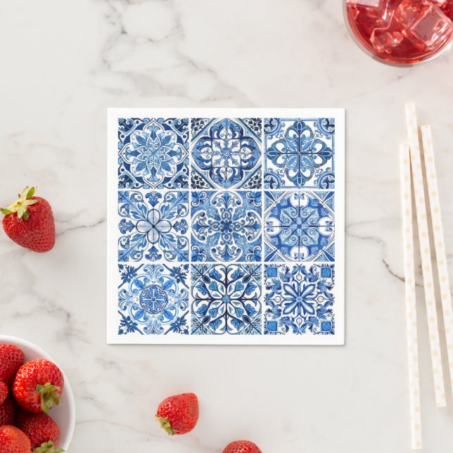 Mittelmeer-Fliesen, Portugiesisch, Azulejo, Majoli Serviette (Beispiel)