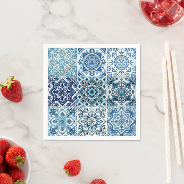 Mittelmeer-Fliesen, Portugiesisch, Azulejo, Majoli Serviette (Beispiel)