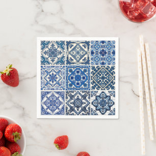 Mittelmeer-Fliesen, Portugiesisch, Azulejo, Majoli Serviette