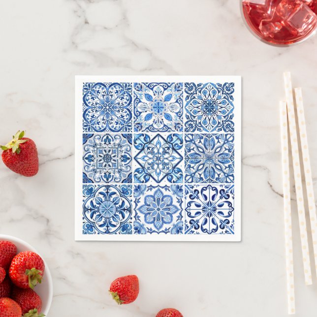 Mittelmeer-Fliesen, Portugiesisch, Azulejo, Majoli Serviette (Beispiel)