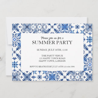 Mittelmeer-Fliesenrahmen Sommergebirge Party Einladung