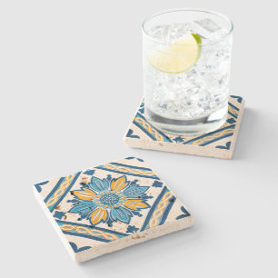 Mittelmeer-Flora der Marine und der Gelben Azulejo Steinuntersetzer