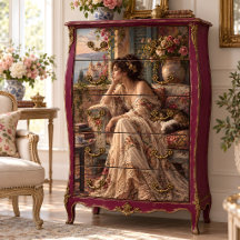 Mittelmeer-Frau mit Katze und Rosen-Dekoupage