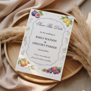Mittelmeer-Frucht-Blumen-Hochzeitsankündigung Save The Date