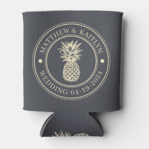 Mittelmeer-Grau-Ananas-Hochzeits-Kamm & Namen Dosenkühler