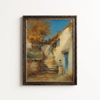 Mittelmeer-Herbst-Innenhof-Treppenposter Poster
