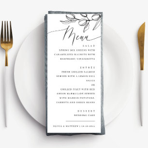 Mittelmeer-Hochzeit Elegante minimalistische Oli Menükarte