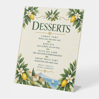 Mittelmeer-Hochzeitsdessert-Schild mit Zitrone | I Sockelschild