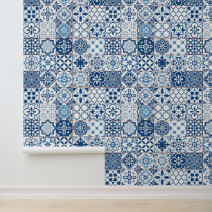 Mittelmeer-Indigo-Blau-Azulejo-Mosaikfliesen Tapete