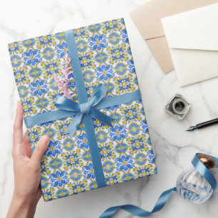 Mittelmeer Italien Blaue Fliesen Brautparty  Geschenkpapier