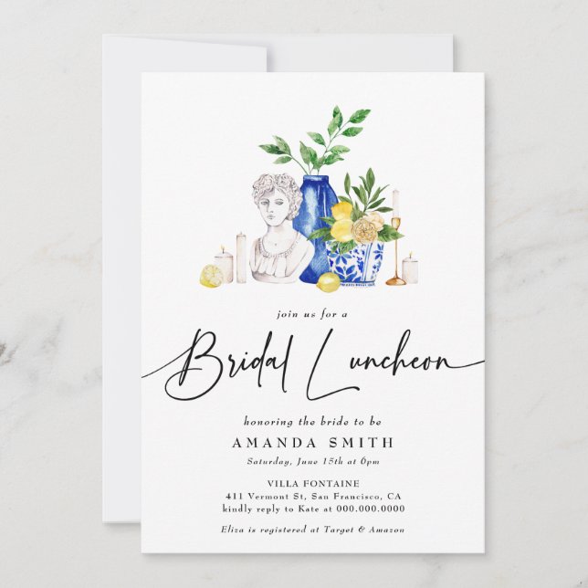 Mittelmeer Italien Tiles Lemon Bridal Luncheon Einladung (Vorderseite)