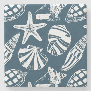 Mittelmeer-Küsten-Muschel-Toile Ägäis-Blau Steinuntersetzer