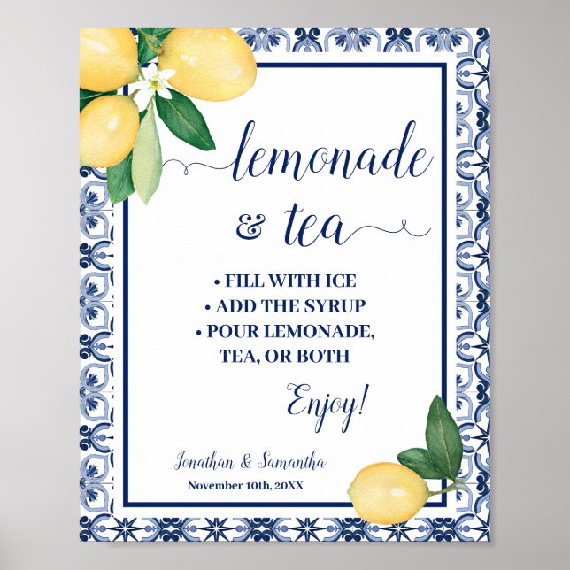 Mittelmeer-Limonade- und Teebar-Hochzeitsbrause Poster (Vorne)