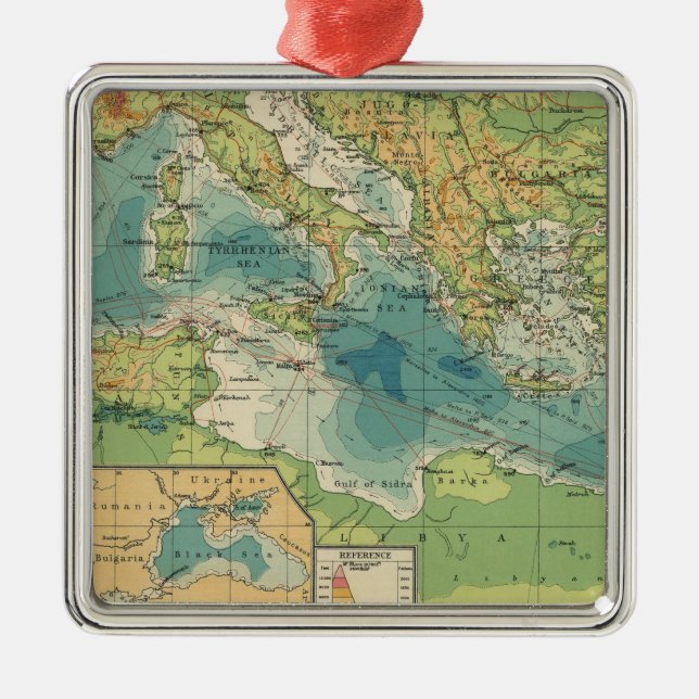 Mittelmeer, Meer-Kabel, drahtlose Stationen Ornament Aus Metall (Vorne)