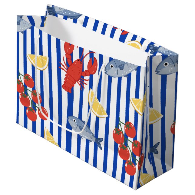 Mittelmeer-Meeresfrüchte-Markt-Muster (2) Große Geschenktüte (Vorderseite Schrägansicht)