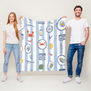 Mittelmeer-Meeresfrüchte-Sardine-Blau-Streifen-Mus Fleecedecke
