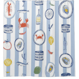 Mittelmeer-Meeresfrüchte-Sardine- Blaustreifen-Mus Duschvorhang