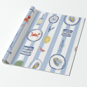 Mittelmeer-Meeresfrüchte-Sardine- Blaustreifenmust Geschenkpapier