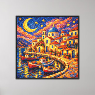 Mittelmeer-Mosaik-Fischerdorf Leinwanddruck