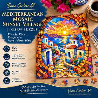 Mittelmeer-Mosaik-Sonnenuntergangs-Dorf