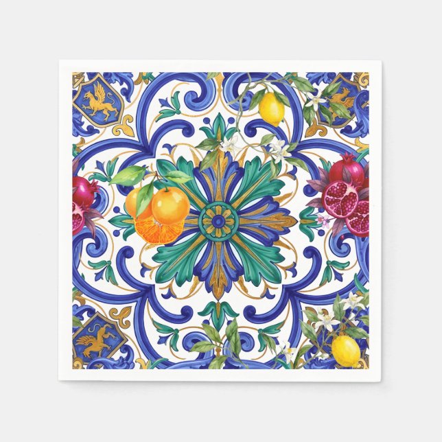 Mittelmeer-Mosaik-Zitrusfrucht  Serviette (Vorderseite)