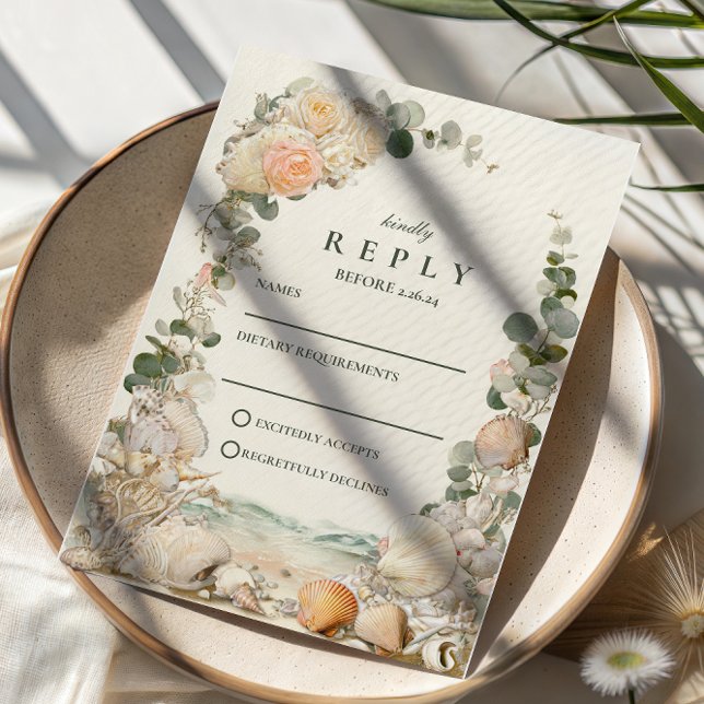 Mittelmeer-Muschel-Botanische-Hochzeit RSVP Karte (Von Creator hochgeladen)