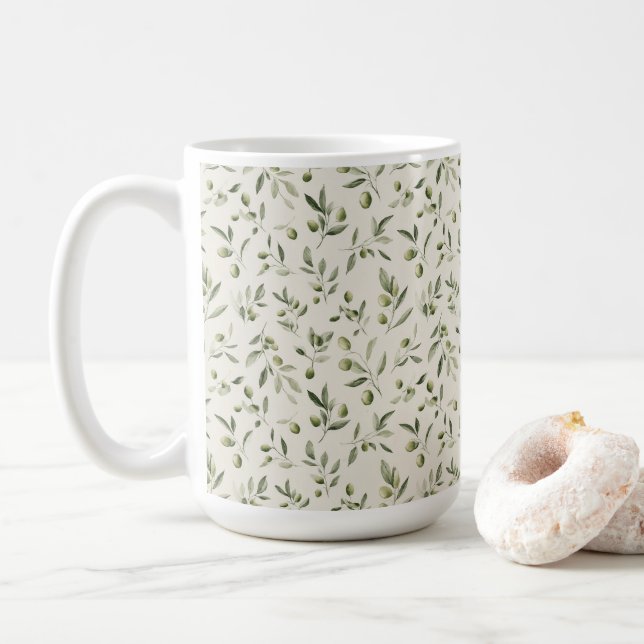 Mittelmeer-Muster der rustikalen Olivenzweige Kaffeetasse (Mit Donut)