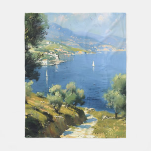 Mittelmeer-Olivenhain am Meer Fleecedecke