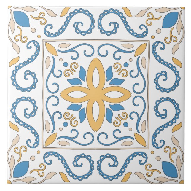 Mittelmeer Orange Blau Pink Geometrie Andalouse Fliese (Vorderseite)