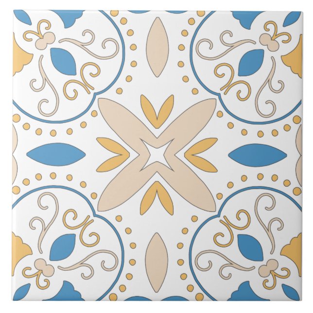 Mittelmeer Orange Blau Pink Geometrie Andalouse Fliese (Vorderseite)