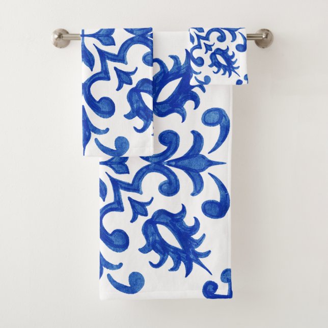 Mittelmeer Portugiesische Blaue Fliese Badhandtuch Set (Insitu)