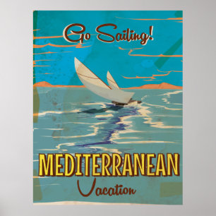 Mittelmeer-Reiseplakat im Vintage-Stil Poster
