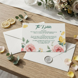 Mittelmeer-Rosé-Rose & Zitronen-Hochzeitseinschlus RSVP Karte