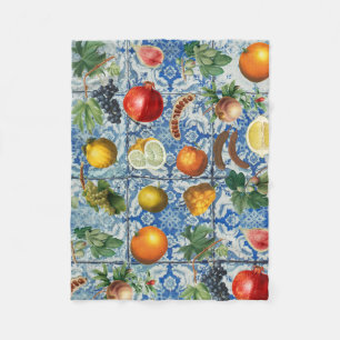 Mittelmeer-Sommerfrüchte & Blau-Weiß-Mosaik Fleecedecke