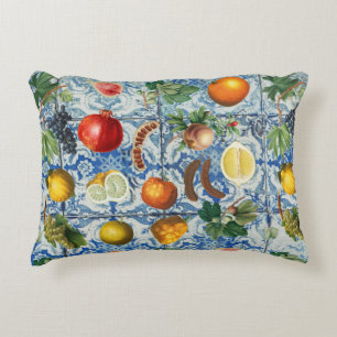 Mittelmeer Sommerfrüchte & Blaues Mosaik Dekokissen