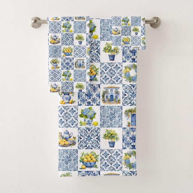 Mittelmeer Sommerlemon Muster Badhandtuch Set (Insitu)