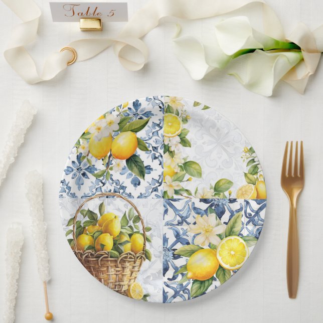 Mittelmeer Sommerlemon Muster Pappteller (Hochzeit)