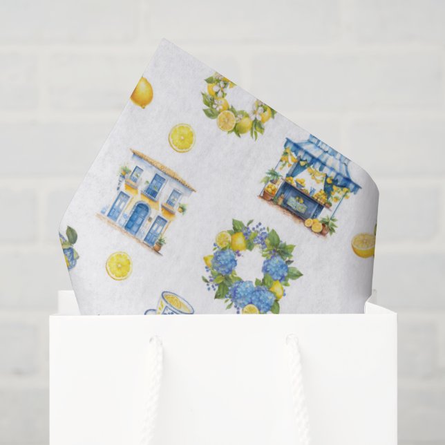 Mittelmeer Sommerlemon Muster Seidenpapier (Geschenktüte)
