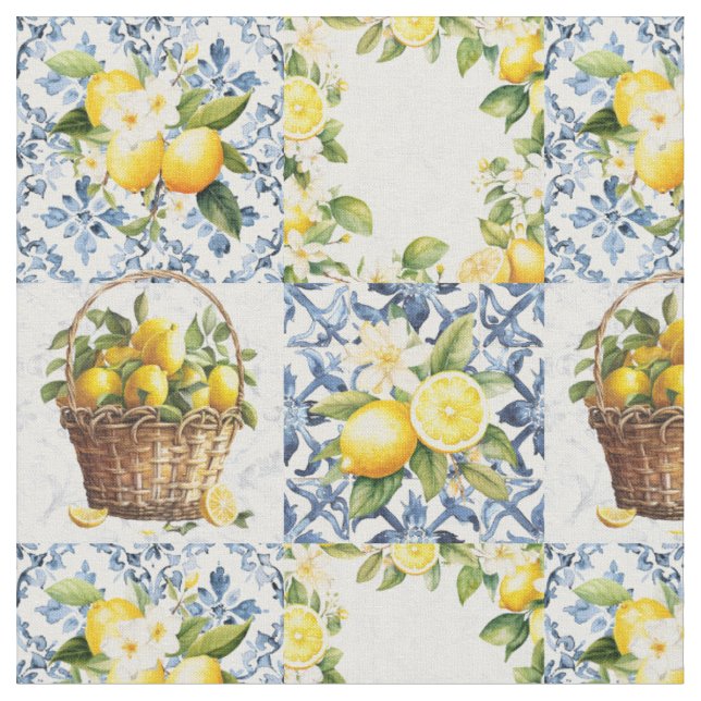 Mittelmeer Sommerlemon Muster Stoff (Nahaufnahme)
