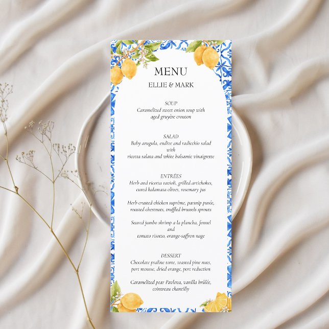 Mittelmeer Tiles Lemon Italien Amalfi Küste Menükarte (Mediterranean Wedding Lemons Menu)