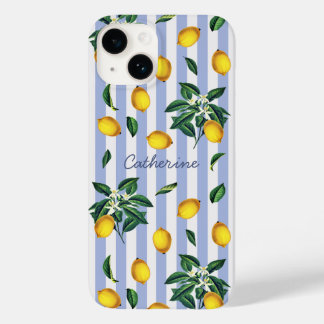 Mittelmeer Vintage Zitronen Blaue Streifen Name Case-Mate iPhone 14 Hülle