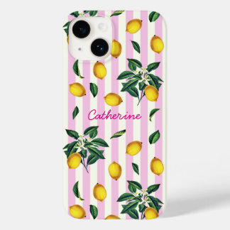 Mittelmeer Vintage Zitronen Rosa Streifen Name Case-Mate iPhone 14 Hülle