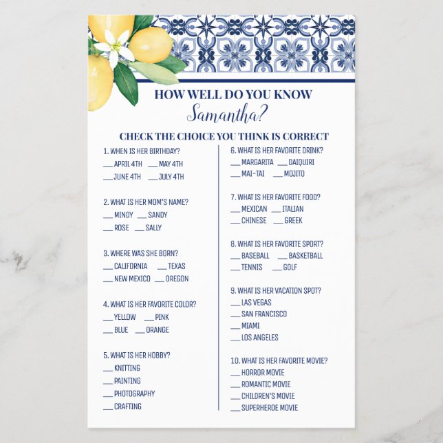 Mittelmeer Wie gut Sie die Bride Game Card kennen Flyer (Vorne)