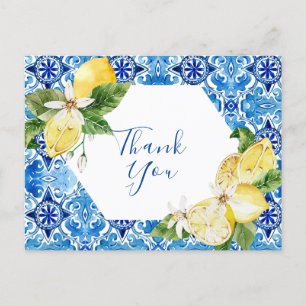Mittelmeer-Zitrone floraler Fliesen-Dankeschön-Aut Postkarte